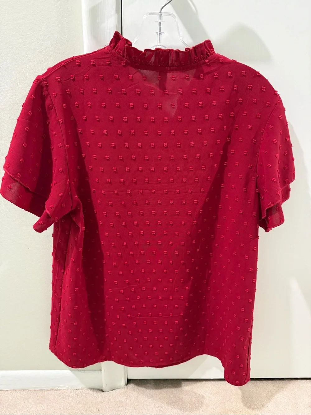 Falechay Women's Burgundy/red Lace Yoke Short Sleeve Top - Picture 3 of 5
